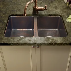 Houzer 34" Copper Undermount Double Bowl Kitchen Sink, HW-CHA12
