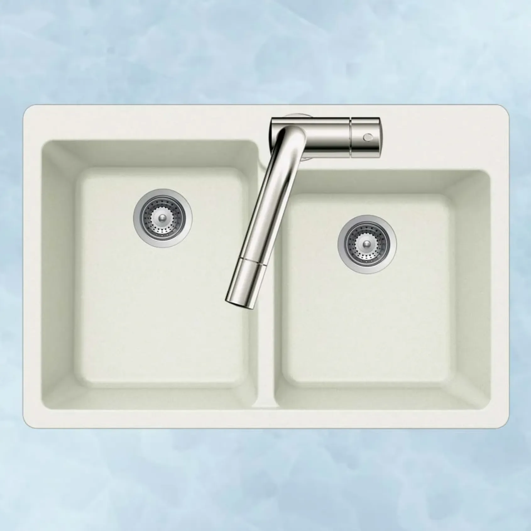 Houzer 33" Granite Topmount 60/40 Double Bowl Kitchen Sink, White, M-175 CLOUD
