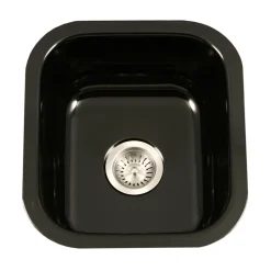 Houzer 16" Porcelain Enamel Steel Undermount Bar/Prep Sink, Black, PCB-1750 BL