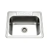 Houzer 25" Stainless Steel Topmount Single Bowl Kitchen Sink, 20 Gauge, 2522-8BS3-1