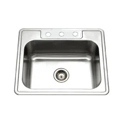 Houzer 25" Stainless Steel Topmount Single Bowl Kitchen Sink, 20 Gauge, 2522-8BS3-1
