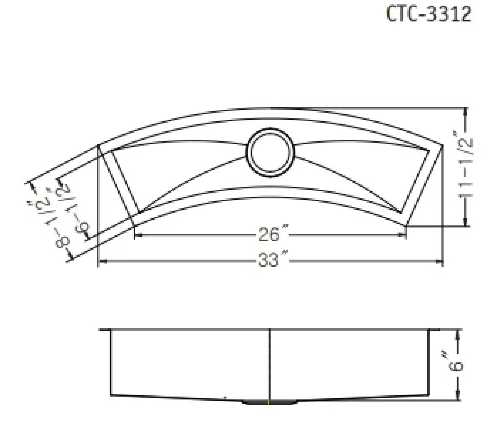 Houzer 33" Stainless Steel Undermount Bar/Prep Sink, Curved, CTC-3312