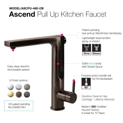 Houzer Ascend Integrated Pull Up Kitchen Faucet Rubbed Bronze, ASCPU-460-OB