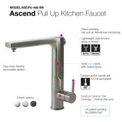 Houzer Ascend Integrated Pull Up Kitchen Faucet Brushed Nickel, ASCPU-460-BN
