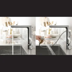 Houzer Ascend Integrated Pull Up Kitchen Faucet with CeraDox Technology Polished Chrome, ASCPU-460-PC