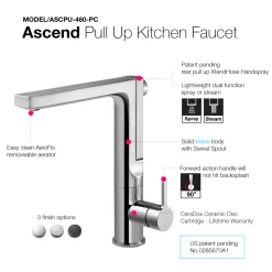 Houzer Ascend Integrated Pull Up Kitchen Faucet with CeraDox Technology Polished Chrome, ASCPU-460-PC