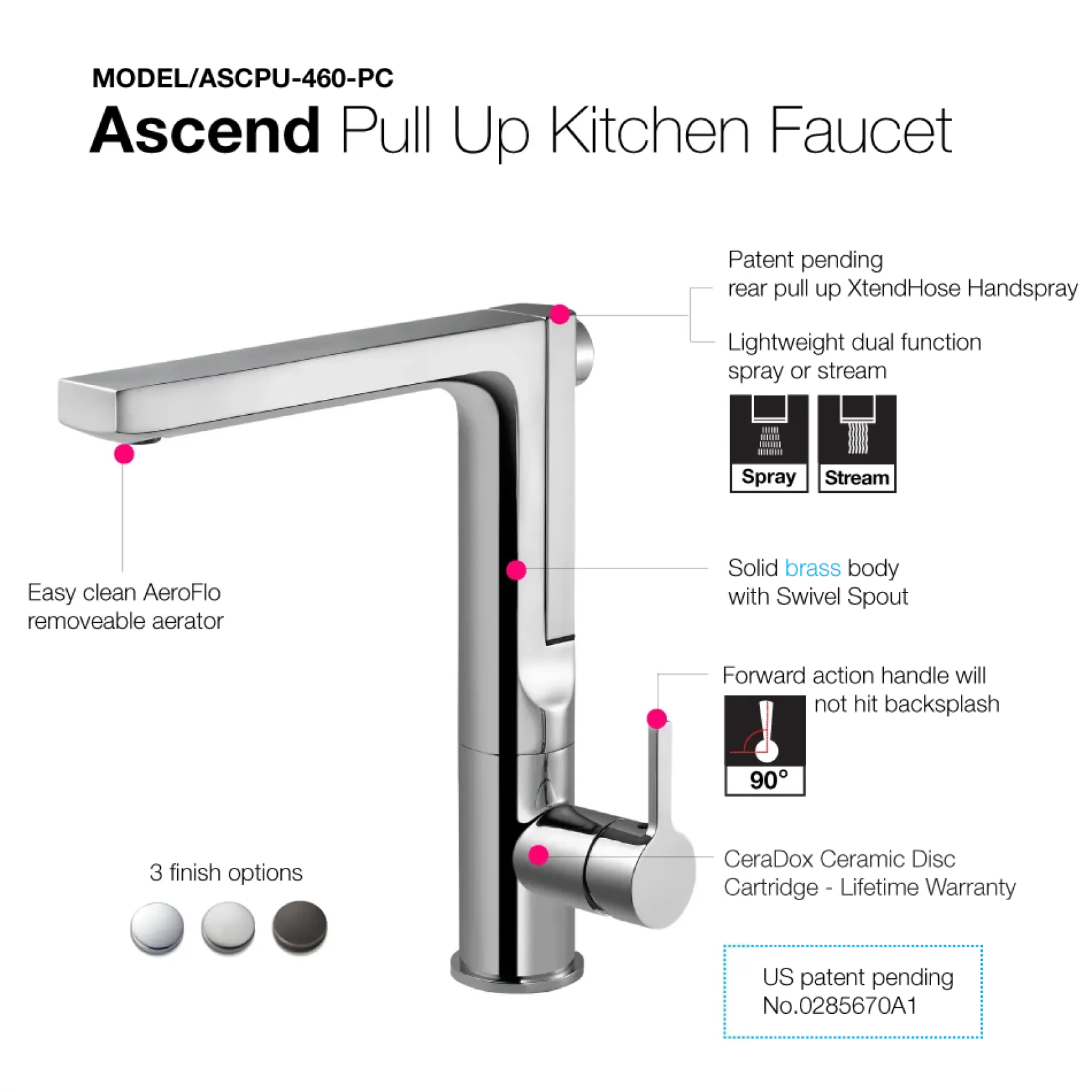 Houzer Ascend Integrated Pull Up Kitchen Faucet with CeraDox Technology Polished Chrome, ASCPU-460-PC