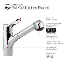 Houzer Ayr Pull Out Kitchen Faucet with CeraDox Technology Polished Chrome, AYRPO-972-PC
