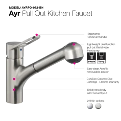 Houzer Ayr Pull Out Kitchen Faucet Brushed Nickel, AYRPO-972-BN