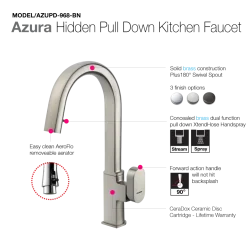 Houzer Azura Hidden Pull Down Kitchen Faucet Brushed Nickel, AZUPD-968-BN
