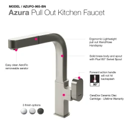 Houzer Azura Pull Out Kitchen Faucet Brushed Nickel, AZUPO-965-BN