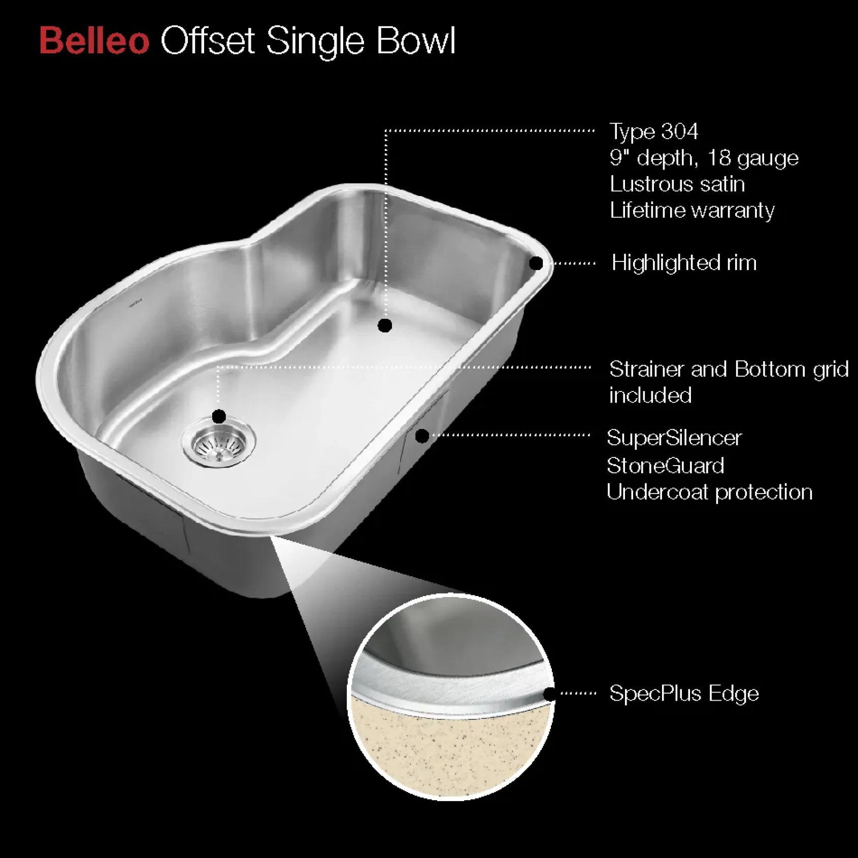 Houzer Belleo 21" Drop In/Topmount Stainless Steel Kitchen Sink, 18 Gauge, BSH-3200