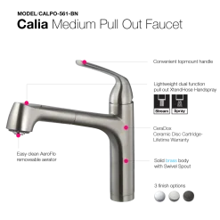 Houzer Calia Pull Out Kitchen Faucet Brushed Nickel, CALPO-561-BN