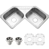 Houzer Legend 32" Stainless Steel Topmount 4-hole 50/50 Double Bowl Corner Kitchen Sink with Strainer & Grid - 20 Gauge, LCR-3221-C