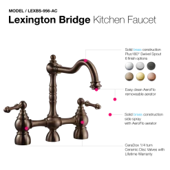 Houzer Lexington Bridge Kitchen Faucet with Sidespray Antique Copper, LEXBS-956-AC