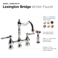Houzer Lexington Bridge Kitchen Faucet with Sidespray Polished Chrome, LEXBS-956-PC