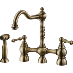 Houzer Lexington Bridge Kitchen Faucet with Sidespray Antique Brass, LEXBS-956-AB