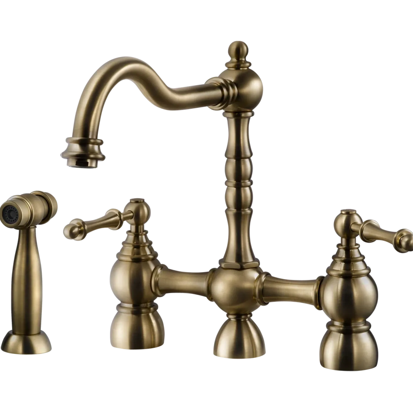 Houzer Lexington Bridge Kitchen Faucet with Sidespray Antique Brass, LEXBS-956-AB