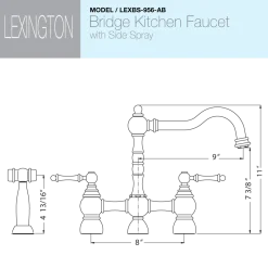 Houzer Lexington Bridge Kitchen Faucet with Sidespray Antique Brass, LEXBS-956-AB
