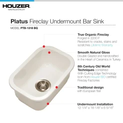 Houzer Platus 13 inch Biscuit Fireclay Undermount Single Bowl Bar Sink- PTB-1318 BQ-C