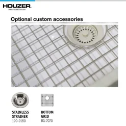 Houzer Platus 19 inch Gray Fireclay Undermount Square Single Bowl Bar Sink - PTB-1919 GR-C with Basket Strainer and Basin Grid Included