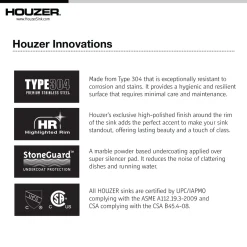 Houzer Premier 41 inch Stainless Steel Drop-in Topmount 4-hole Triple Bowl Kitchen Sink with Strainer & Grids - 18 Gauge, PGT-4322-C