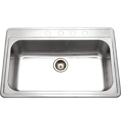 Houzer Premier 33 inch Stainless Steel Drop-in Topmount 4-hole Single Bowl Kitchen Sink with Strainer & Grid - 18 Gauge, PGS-3122-4-C