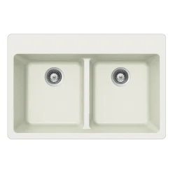 Houzer Quartztone 33" Cloud Granite Composite Drop-in Topmount 50/50 Double Bowl Kitchen Sink - M-200 CLOUD