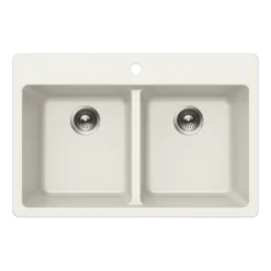 Houzer Quartztone 33 inch Cloud Granite Composite Drop-in Topmount 50/50 Double Bowl Kitchen Sink - M-300 CLOUD