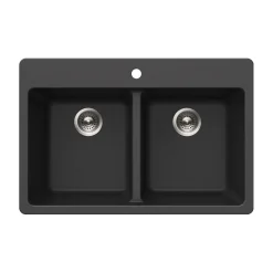 Houzer Quartztone 33 inch Midnite Granite Composite Drop-in Topmount 50/50 Double Bowl Kitchen Sink - M-300 MIDNITE