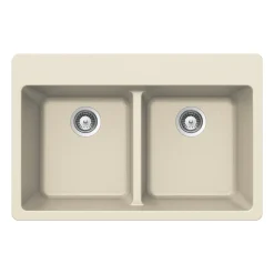 Houzer Quartztone 33" Linen Granite Composite Drop-in Topmount 50/50 Double Bowl Kitchen Sink - M-200 LINEN