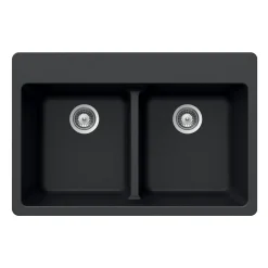 Houzer Quartztone 33" Midnite Granite Composite Drop-in Topmount 50/50 Double Bowl Kitchen Sink - M-200 MIDNITE