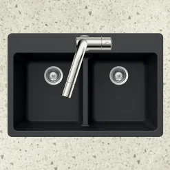 Houzer Quartztone 33" Midnite Granite Composite Drop-in Topmount 50/50 Double Bowl Kitchen Sink - M-200 MIDNITE