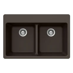 Houzer Quartztone 33" Mocha Granite Composite Drop-in Topmount 50/50 Double Bowl Kitchen Sink - M-200 MOCHA