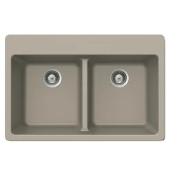 Houzer Quartztone 33" Taupe Granite Composite Drop-in Topmount 50/50 Double Bowl Kitchen Sink - M-200 TAUPE