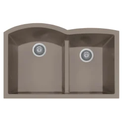 Houzer Quartztone 33" Undermount Granite Kitchen Sink, 60/40 Double Bowl, Taupe, P-175U Taupe