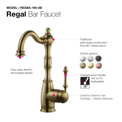 Houzer Regal Solid Brass Bar Faucet Antique Brass, REGBA-160-AB