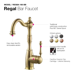 Houzer Regal Solid Brass Bar Faucet Brushed Brass, REGBA-160-BB