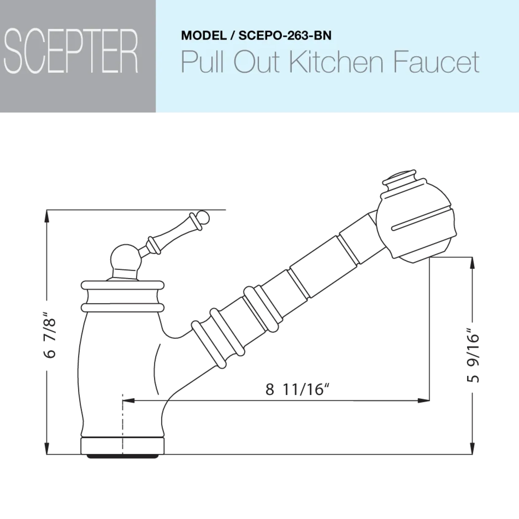 Houzer Scepter Pull Out Solid Brass Kitchen Faucet Brushed Nickel, SCEPO-263-BN