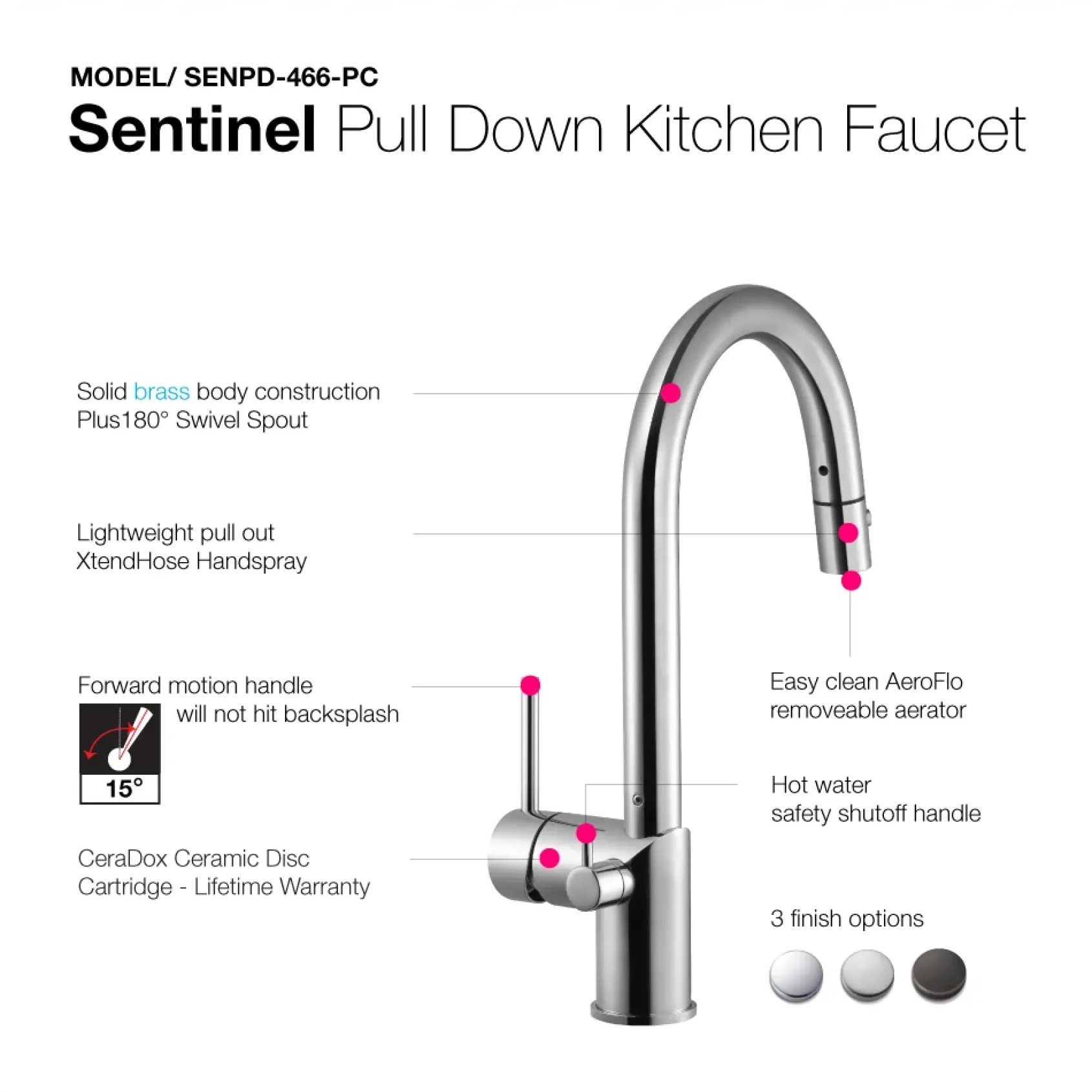 Houzer Sentinel Pull Down Kitchen Faucet with Hot Water Safety Switch Polished Chrome, SENPD-466-PC