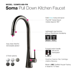 Houzer Soma 1.75 GPM Lever Brass Kitchen Faucet, Pull Down, Pewter, SOMPD-669-PW