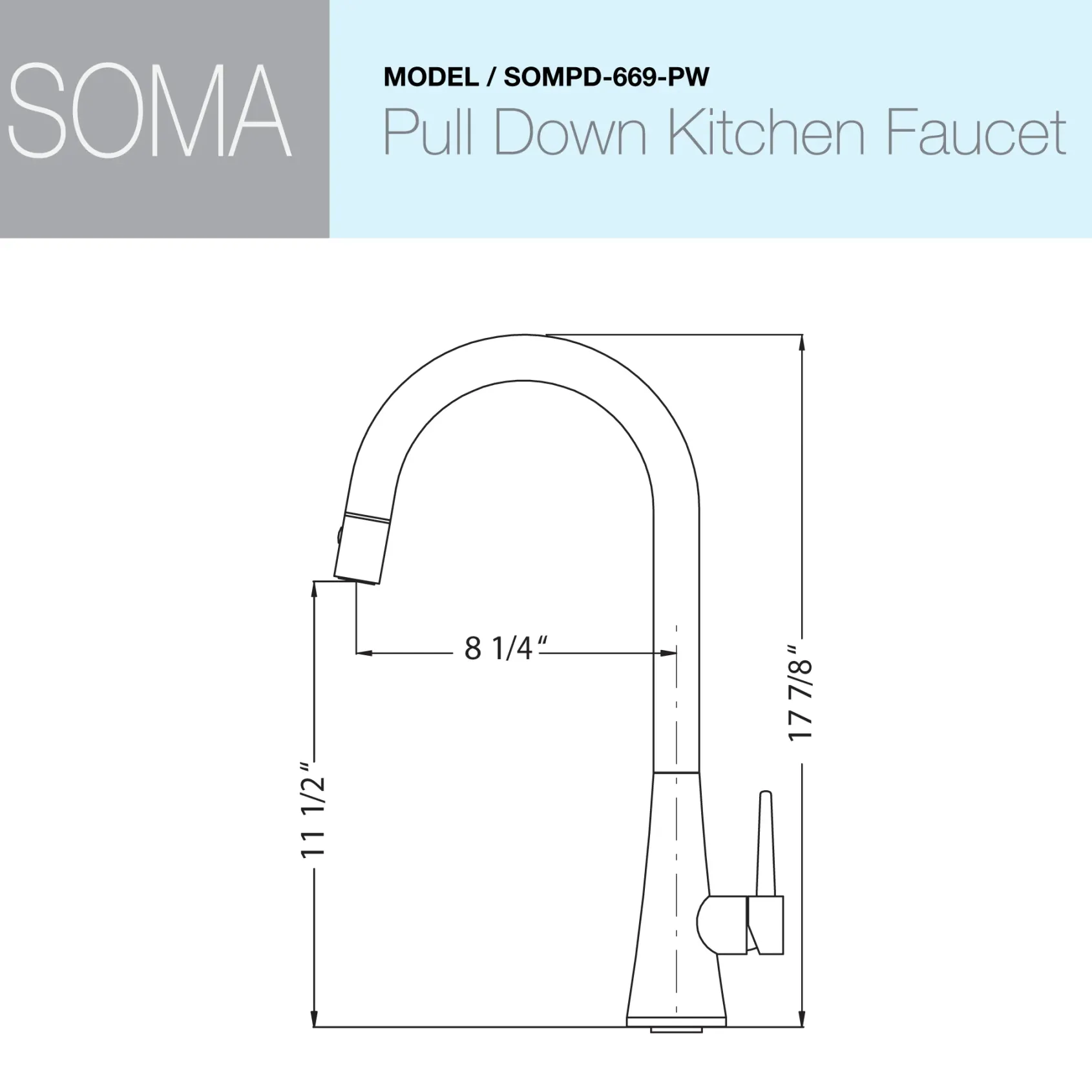 Houzer Soma 1.75 GPM Lever Brass Kitchen Faucet, Pull Down, Pewter, SOMPD-669-PW
