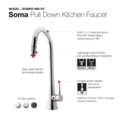 Houzer Soma Pull Down Kitchen Faucet with CeraDox Technology Polished Chrome, SOMPD-669-PC