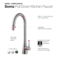 Houzer Soma Pull Down Kitchen Faucet Brushed Nickel, SOMPD-669-BN