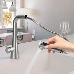 Houzer Soma Pull Out Kitchen Faucet Brushed Nickel, SOMPO-665-BN