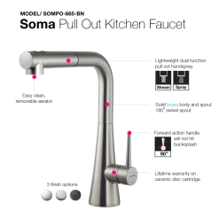 Houzer Soma Pull Out Kitchen Faucet Brushed Nickel, SOMPO-665-BN
