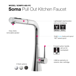Houzer Soma Pull Out Kitchen Faucet with CeraDox Technology Polished Chrome, SOMPO-665-PC