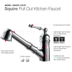 Houzer Squire Pull Out Traditional Kitchen Faucet with CeraDox Technology Polished Chrome, SQUPO-176-PC