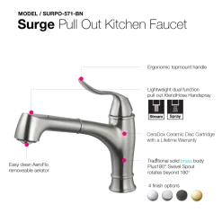 Houzer Surge Pull Out Kitchen Faucet Brushed Nickel, SURPO-571-BN