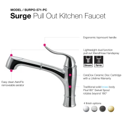 Houzer Surge Pull Out Kitchen Faucet with CeraDox Technology Polished Chrome, SURPO-571-PC